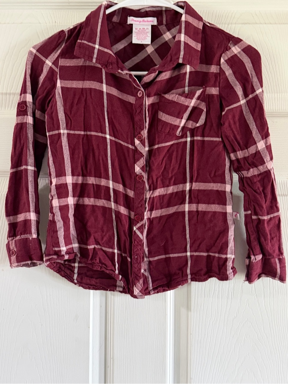 Tommy Bahama Girls' Maroon and Cream Plaid Button-Down Shirt